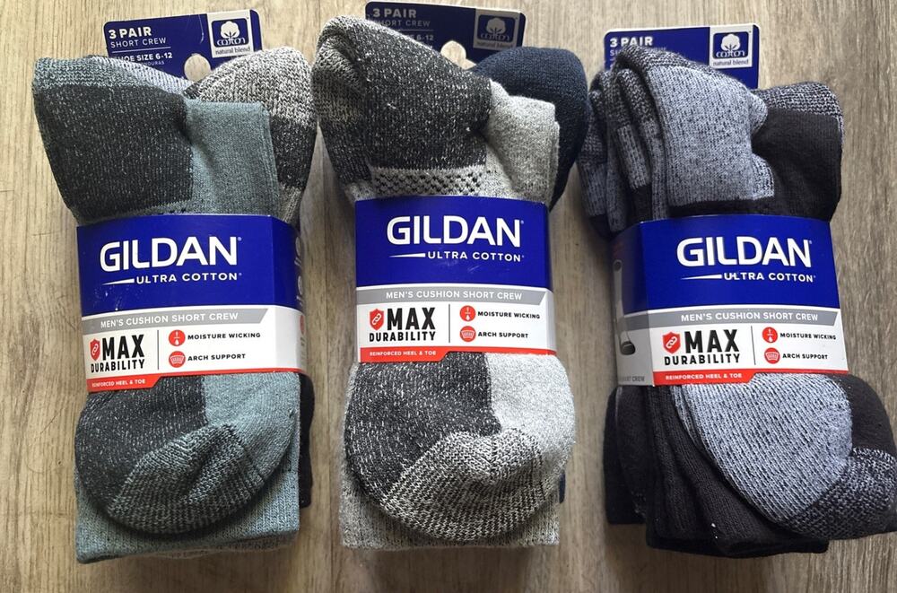 Gildan Men's Stretch 3PK Cotton short Crew arch Socks Shoe Size 6-12 Lot X3 Warm